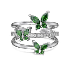 Aetolia New Design Minimalist Geometric 18K Gold Plated Butterfly Ring Light Luxury Jewelry Cz Blue Emerald Rings For Women