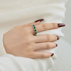 Aetolia Fine Jewelry S925 Sterling Silver Oval Cut Cubic Zirconia Ring Diamond Bridal Eternity Band Green Emerald Rings For Women