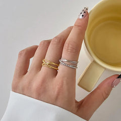 Aetolia Dainty Design In Stock S925 Sterling Silver Rhodium 18K Gold Plated Multiple Layer Beaded Intersect Adjustable Women Rings women