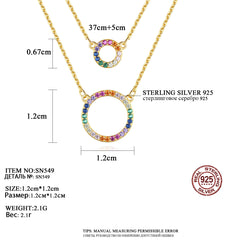 Aetolia 925 Sterling Silver 18K Gold Plated Double Layer Colorful Circle CZ Diamond Pendant Necklace SN549