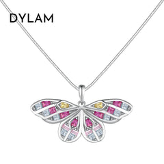 Aetolia Exquisite Pink Dragonfly Pendants For Women Necklace Hollow Butterfly Snake Chain Link Colourful Cubic Zirconia Necklaces