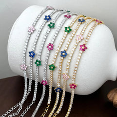 Aetolia Dainty 18K Gold Plated Bracelet Women Colorful Flower Charm 5A Cubic Zirconia Chain 925 Sterling silver Tennis Bangles