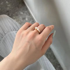 Aetolia High End 18K Gold Plated Shell Pearl Open Adjustable Ring S925 Sterling Silver Jewelry Trendy Finger Rings For Women