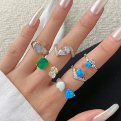 Aetolia No Moq Wholesale Price Simple Rings For Women Jewelry Fashion Unique Heart Shape Open S925 Sterling Silver Blue Opal Ring