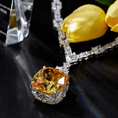 Aetolia High Quality Elegant Fine Jewelry Personality Yellow Square Cz Cubic Zircon Necklace S925 Sterling Engagement Wedding Supplies