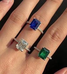 Aetolia New Arrival S925 Sterling Silver Ring Cz Cubic Zircon Vintage Rectangle Blue Emerald Promise Wedding Engagement Ring For Women