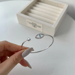 Aetolia Lucky Turkish Blue Devil Eye Open Bangle Bracelet For Women 925 Silver Cz Cubic Zirconia Cuff Adjustable Bracelets Bangles