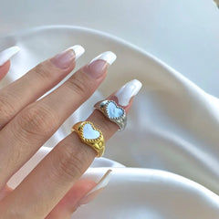 Aetolia adjustable Aetolia S925 silver trendy Stackable chunky finger anillo heart shell I love you rings jewelry gift for girls