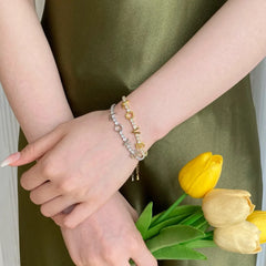 Aetolia Women and Girls Classic Round Cut Cubic ZirconiaTennis Chain Love Pendant 18K Yellow Gold Plated Tennis Bracelet