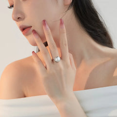 Aetolia Korean Cz Cubic Zirconia Round S925 Sterling Silver Ring Women'S Wedding Ring Freshwater Pearl Simple Adjustable Rings Women