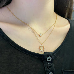 Aetolia Manufacturer Jewelry S925 Sterling Silver 18k Gold Plated Star Sun Pendant Dainty double layer Silver Necklaces