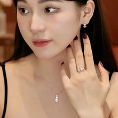 Aetolia In Stock S925 Sterling Silver Wedding Engagement Ring Three Round Cubic Zirconia Rings For Women Necklaces Earrings Jewelry Set