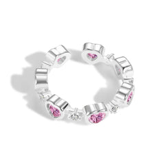 Aetolia Sweetie Cool Stylish Jewelry Cute Pink Zircon Finger Rings For Women Girls Pink Heart Shape S925 Sterling Silver Open Ring