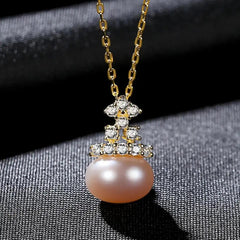 Aetolia 925 Sterling Silver Natural Freshwater Pearl Necklace Vintage Crown Oblateness Pearl Pendant Necklace FN0289