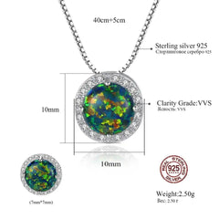 Aetolia 925 Sterling Silver Opal Necklace Round Halo CZ Diamond Opal Pendant Necklace SN0277