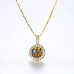 Aetolia 925 Sterling Silver Opal Necklace Round CZ Diamond Ball Opal Pendant Necklace SN0273