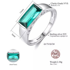 Aetolia 925 Sterling Silver 18K Gold Plated Ring Emerald Rectangle Gemstone Engagement Wedding Ring SR0152