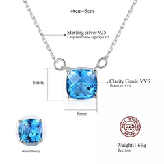 Aetolia 925 Sterling Silver 18K Gold Plated Sky Blue Square Gemstone Pendant Necklace SN0301