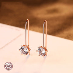 Aetolia 925 Sterling Silver 18K Gold Plated Rose Gold 6 Prongs Solitaire Hook Drop Earrings SE0077
