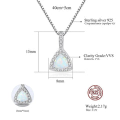 Aetolia 925 Sterling Silver Opal Necklace Triangle Halo CZ Diamond Opal Pendant Necklace SN0143