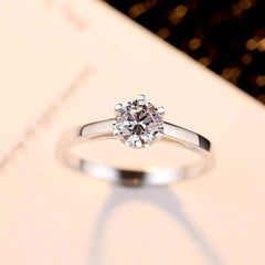 Aetolia 925 Sterling Silver 18K Gold Plated 6 Prong Round Solitaire Engagement Wedding Ring SR0022