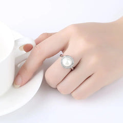 Aetolia 925 Sterling Silver Natural Freshwater Pearl Rings Circular Disc Halo CZ Diamond Adjustable Open Ring FR0002