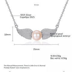 Aetolia 925 Sterling Silver Natural Freshwater Pearl Necklace Angel Wings Pendant Necklace FN0012