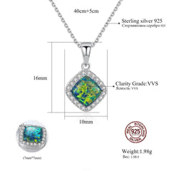 Aetolia 925 Sterling Silver Opal Necklace Square Halo CZ Diamond Opal Pendant Necklace SN0276