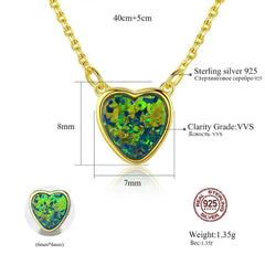 Aetolia 925 Sterling Silver Opal Necklace Bezel Set Heart Opal Pendant Necklace SN0299