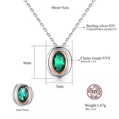 Aetolia 925 Sterling Silver 18K Gold Plated Two Tones Rose Gold Oval Green Gemstone Pendant Necklace SN0122