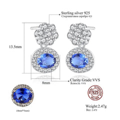 Aetolia 925 Sterling Silver 18K Gold Plated Round Sapphire Gemstone Halo CZ Diamond Dangle Stud Earrings SE0115