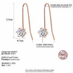 Aetolia 925 Sterling Silver 18K Gold Plated Rose Gold 6 Prongs Solitaire Hook Drop Earrings SE0077