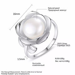 Aetolia 925 Sterling Silver Natural Freshwater Pearl Rings Flower Petals Adjustable Open Ring FR0014