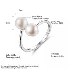 Aetolia 925 Sterling Silver Natural Freshwater Pearl Rings Simple Double Pearls Adjustable Open Ring FR0064
