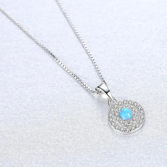 Aetolia 925 Sterling Silver Opal Necklace Round Double Layer Halo CZ Diamond Ball Opal Pendant Necklace SN0141