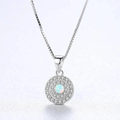 Aetolia 925 Sterling Silver Opal Necklace Round Double Layer Halo CZ Diamond Ball Opal Pendant Necklace SN0141
