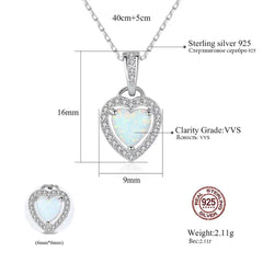 Aetolia 925 Sterling Silver Opal Necklace Halo CZ Diamond 3 Prongs Heart Opal Pendant Necklace SN0373