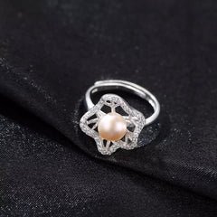 Aetolia 925 Sterling Silver Natural Freshwater Pearl Rings Irregular Flower Adjustable Open Ring FR0003