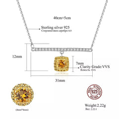 Aetolia 925 Sterling Silver 18K Gold Plated Gemstone Square Yellow CZ Diamond Pendant Necklace SN0116