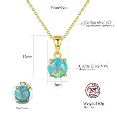 Aetolia 925 Sterling Silver Opal Necklace Colorful Round Opal Pendant Necklace SN0278