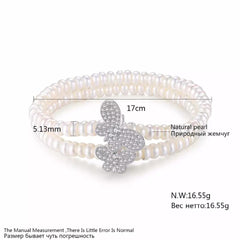 Aetolia 925 Sterling Silver Natural Freshwater Pearl Bracelet Butterfly Double Layer Pearl Bracelet FB0006