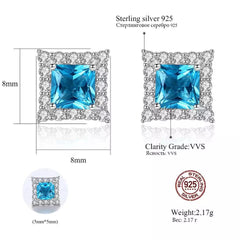 Aetolia 925 Sterling Silver 18K Gold Plated Square Blue Gemstone Halo CZ Diamond Stud Earrings SE0121