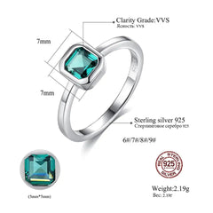 Aetolia 925 Sterling Silver 18K Gold Plated Ring Simple Green Square Gemstone Engagement Wedding Ring SR0082