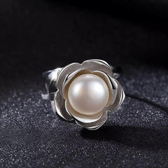 Aetolia 925 Sterling Silver Natural Freshwater Pearl Rings Flower Petals Adjustable Open Ring FR0014