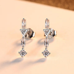 Aetolia 925 Sterling Silver 18K Gold Plated Rectangle Circles and Triangles CZ Diamond Long Stud Earrings SE0147