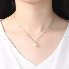 Aetolia 925 Sterling Silver Natural Freshwater Pearl Necklace Crown CZ Diamond Pendant Necklace FN0004