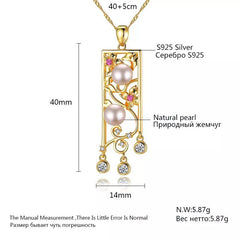 Aetolia 925 Sterling Silver Natural Freshwater Pearl Necklace Hollow Engrave Flower Pendant Necklace FN0039