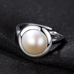 Aetolia 925 Sterling Silver Natural Freshwater Pearl Rings Geometric Round Adjustable Open Ring FR0009