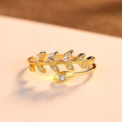 Aetolia 925 Sterling Silver 18K Gold Plated Olive Leaf Adjustable Open Ring SR0277