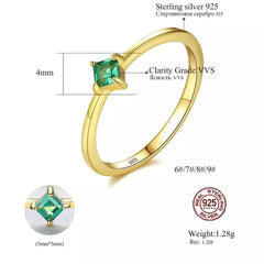 Aetolia 925 Sterling Silver 18K Gold Plated Ring 4 Prong Square Emerald Fine Gemstone Engagement Wedding Ring SR0081